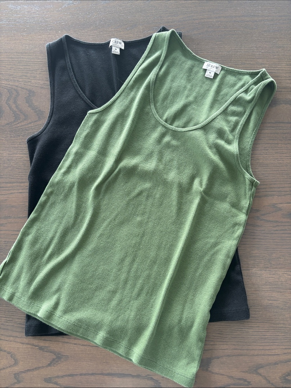 J. Crew Olive Green and Black Scoop Neck Tank Tops - M